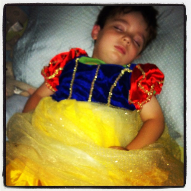 Henry fell asleep in a princess dress.